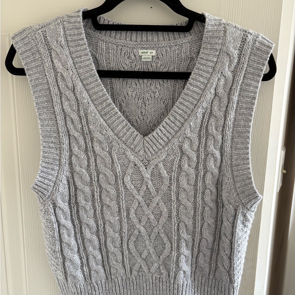 Gray Cable Knit Sweater Vest